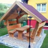 Gartenlaube aus Massivholz Sitzgarnitur mit Dach überdachte Gartengarnitur mit Schindeldach