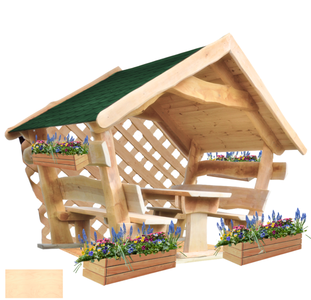 Gartenlaube MINI Vollausstattung - überdachte Sitzgruppe mit Zubehör von Garten Perfekt