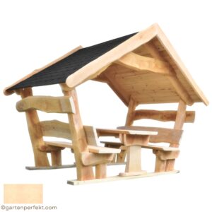 Gartenlaube aus Massivholz MINI – Gartengarnitur mit Überdachung